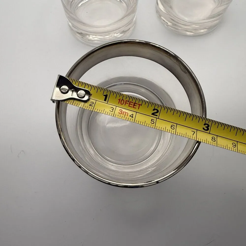 Set 3 Vintage Mid Century Silver Rim Rocks Glasses Whiskey Cocktail Thorpe Style